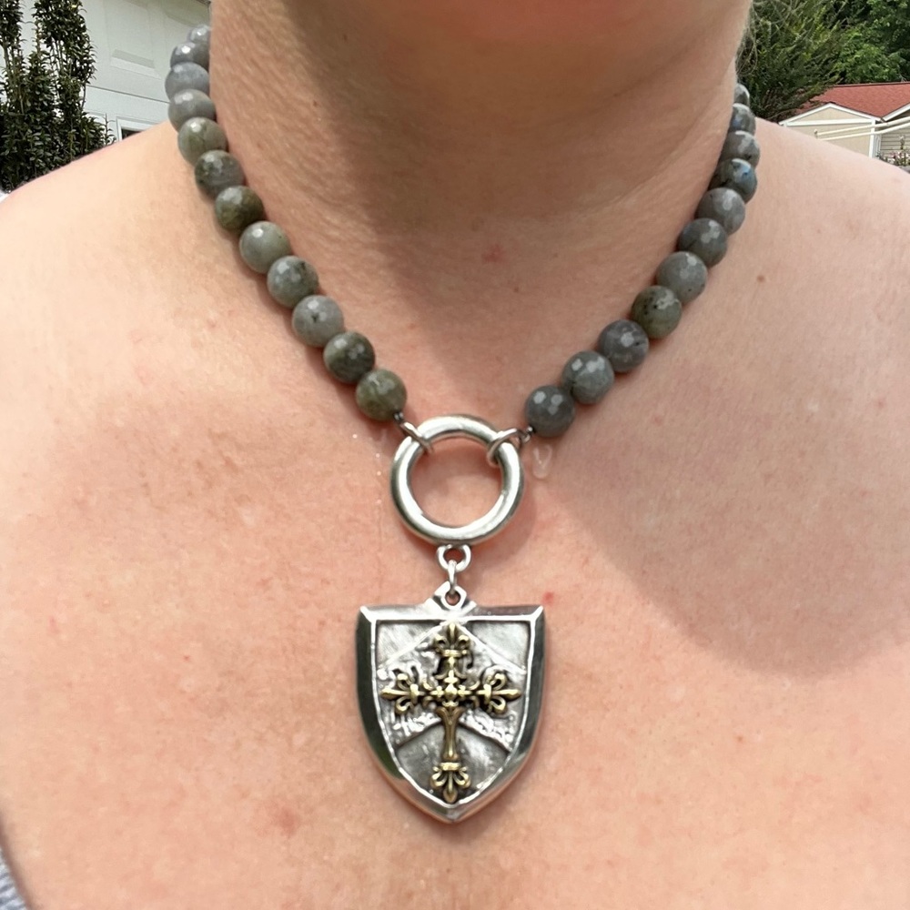 SOLD DONT BUY. French Kande Faceted Labradorite Cheval Cross Stack Necklace